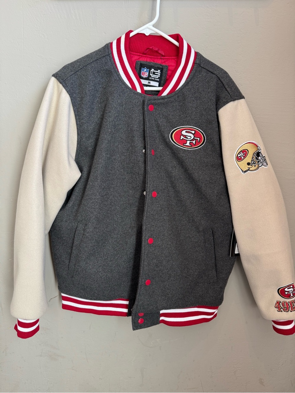 NWT San Francisco 49ers Varsity Jacket - Gray and Cream